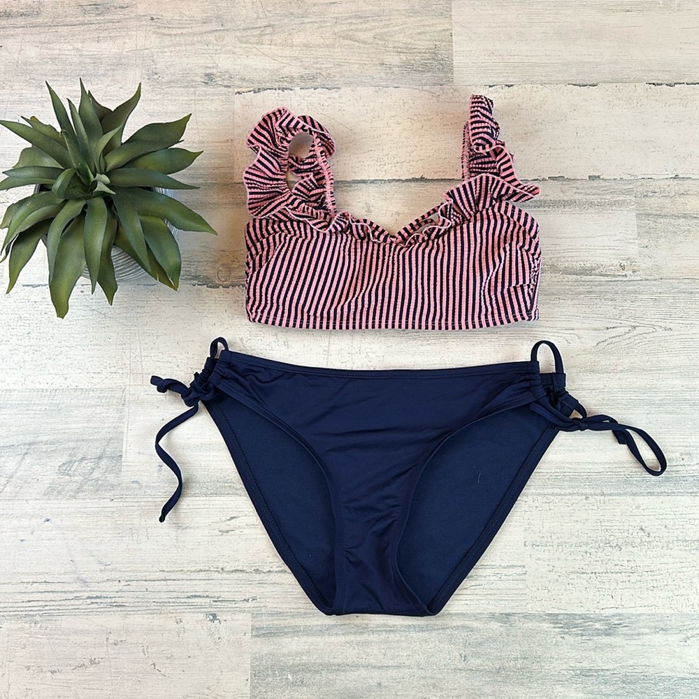 Navy and pink ruffle bikini size S